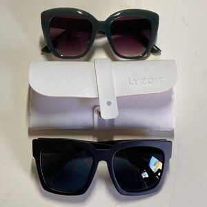 Oversized Fashion Sunglasses in Black & Green Gray Two Pair - Lyzoit